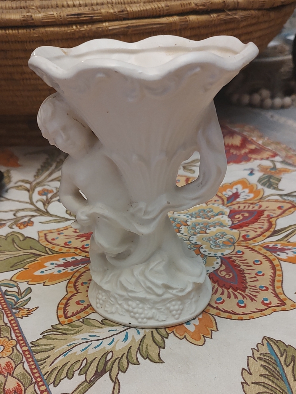 Vintage White Ceramic Cherub Vase - Classic Home Accents
